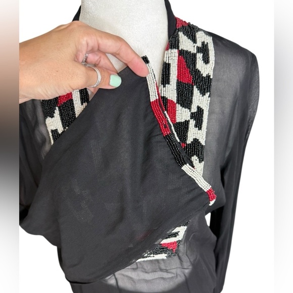 Monique Leshman Black Red Graphic Long Sleeve Swim Coverup medium - Picture 6 of 14